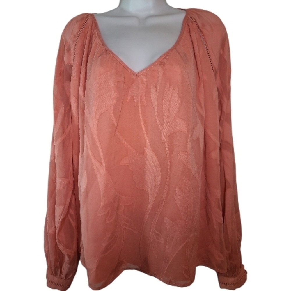 WHITE HOUSE BLACK MARKET Elegant Chic Peach Blouse with Sheer Sleeves Women's Lg - Picture 3 of 9